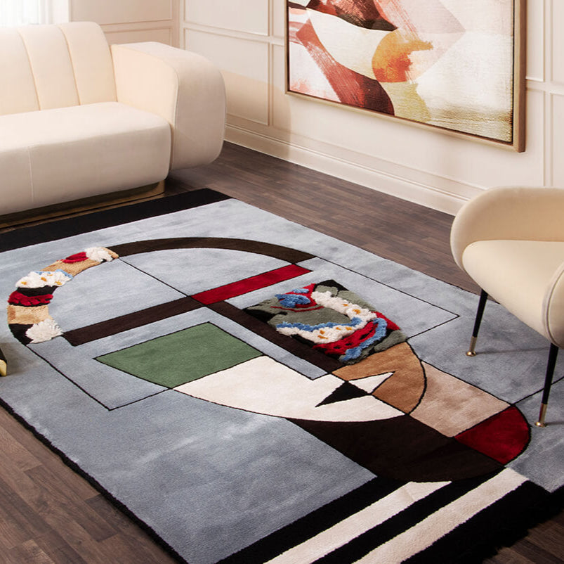 RUGKARI Nebula abstract pure New Zealand wool luxury rug styled in an Indian living room - image 2