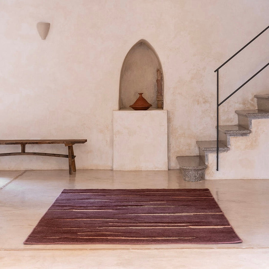 RUGKARI Terracotta traditional pure New Zealand wool luxury rug styled in an Indian living room - image 2
