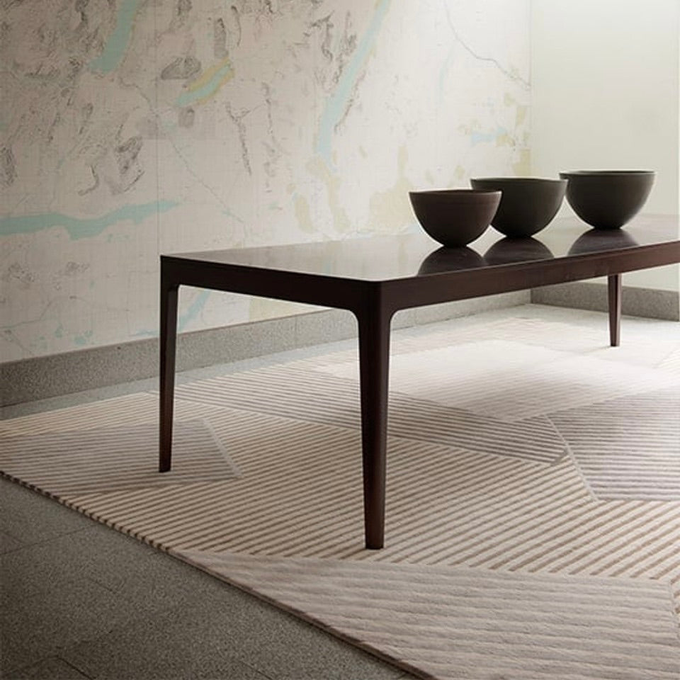 RUGKARI Trellis geometric pure New Zealand wool luxury rug styled in an Indian living room - image 2
