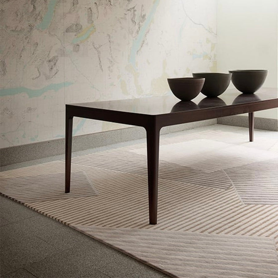 RUGKARI Trellis geometric pure New Zealand wool luxury rug styled in an Indian living room - image 2