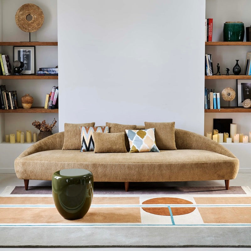 RUGKARI Serene geometric pure New Zealand wool luxury rug styled in an Indian living room - image 2