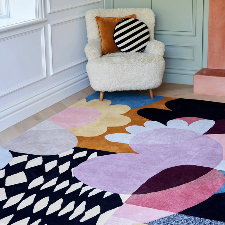 RUGKARI Essence floral pure New Zealand wool luxury rug styled in an Indian living room - image 2